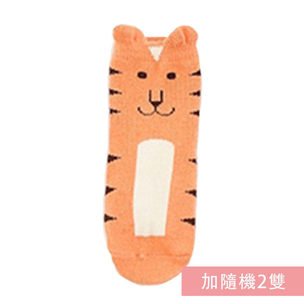 JoyNa - 可愛動物中筒襪(底部止滑) 3雙入-A款-橘色老虎+隨機2雙