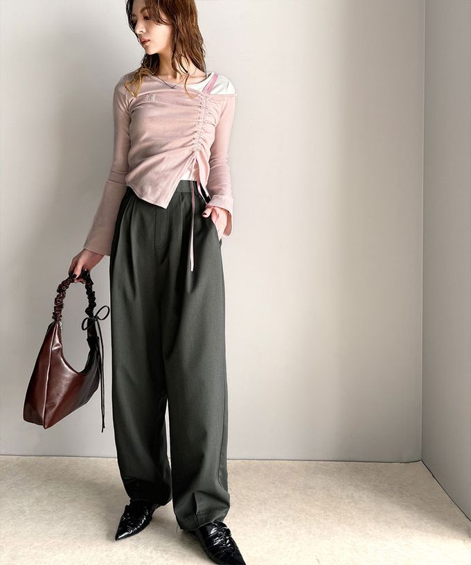 日本 Classical Elf - 時尚摺線俐落感錐形長褲-黑