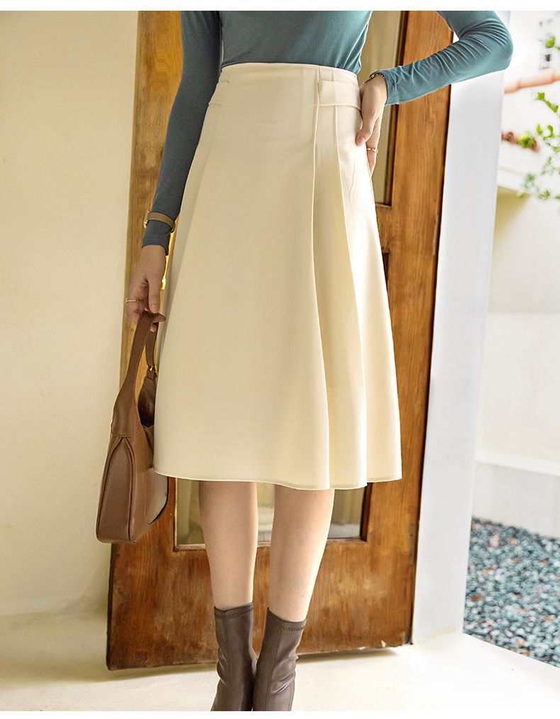 氣質綁帶半身裙-米白色