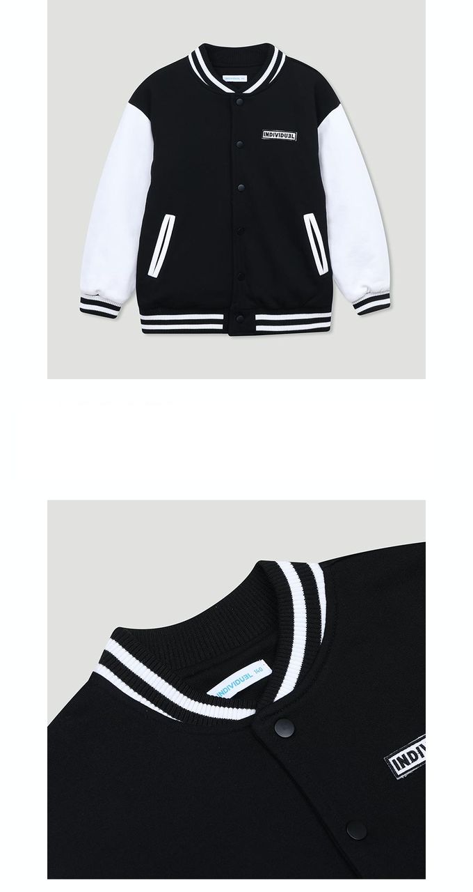韓國 INDIVIDUEL - 品牌徽章排釦棒球外套-黑