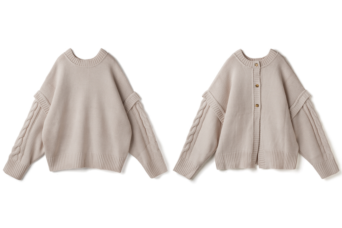 日本 GRL - 前後2way拼接麻花紋排扣毛衣-米