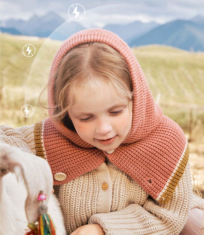 kocotree - 保暖針織帽兩用圍巾-兒童款-均碼 (紅色)