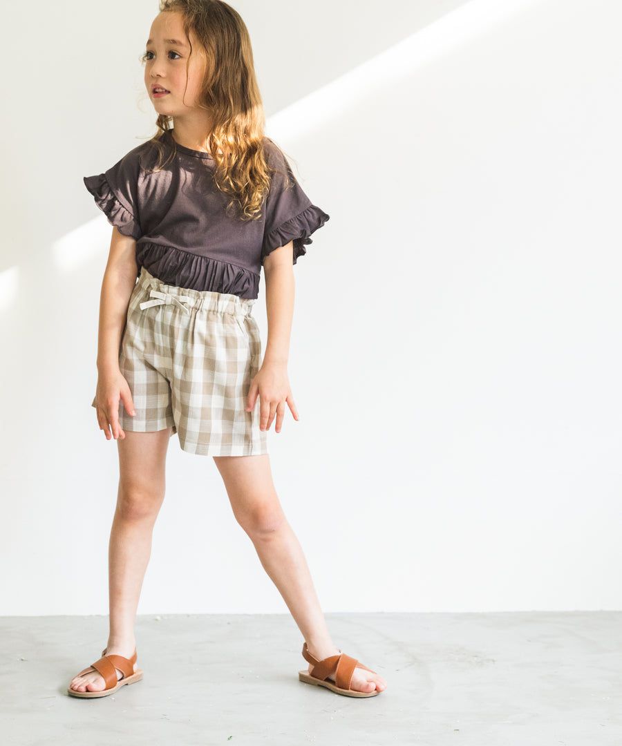 日本 PAIRMANON - 蝴蝶結綁帶短褲-碎花-摩卡薄荷