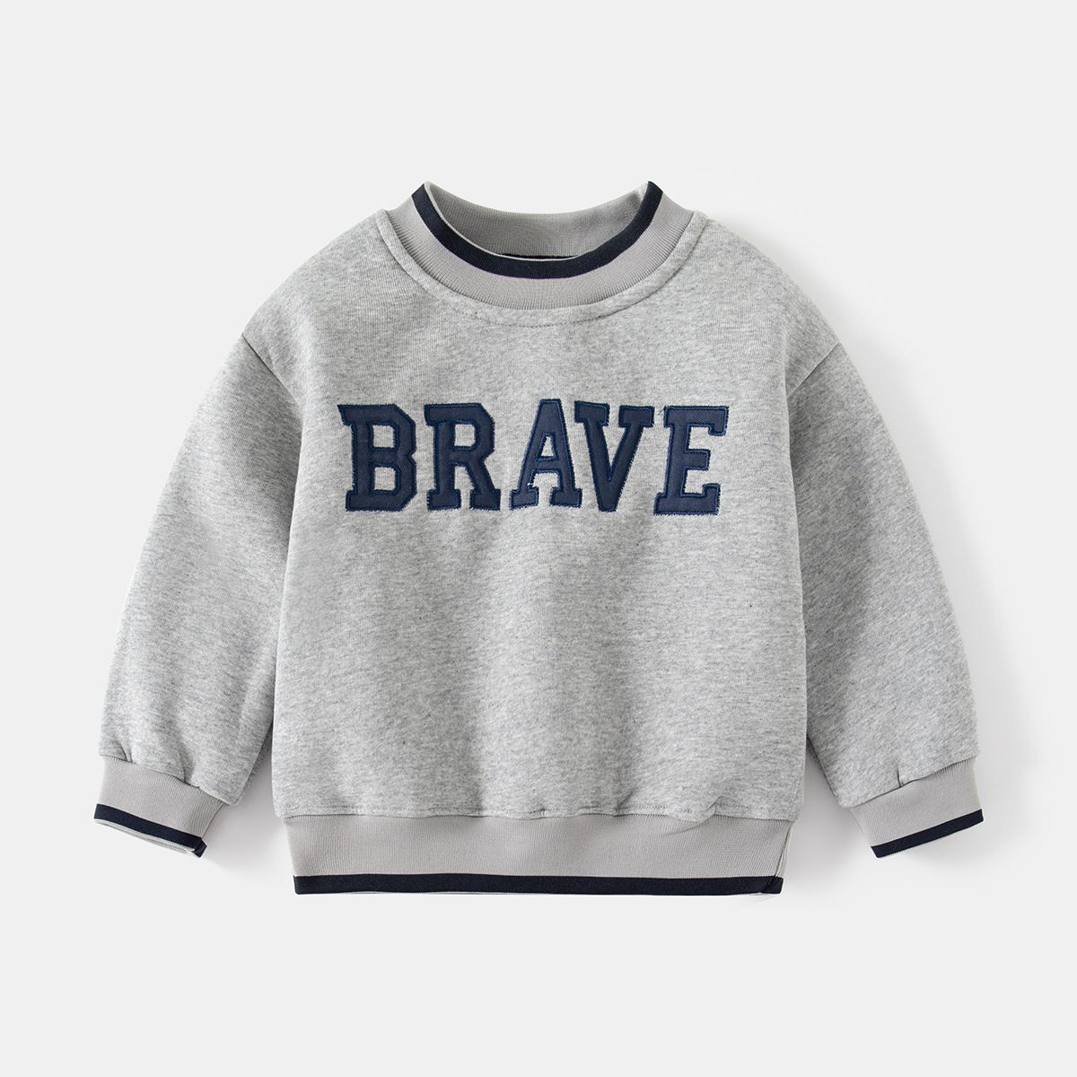 WELLKIDS - 加絨圓領長袖上衣-BRAVE-深藍色