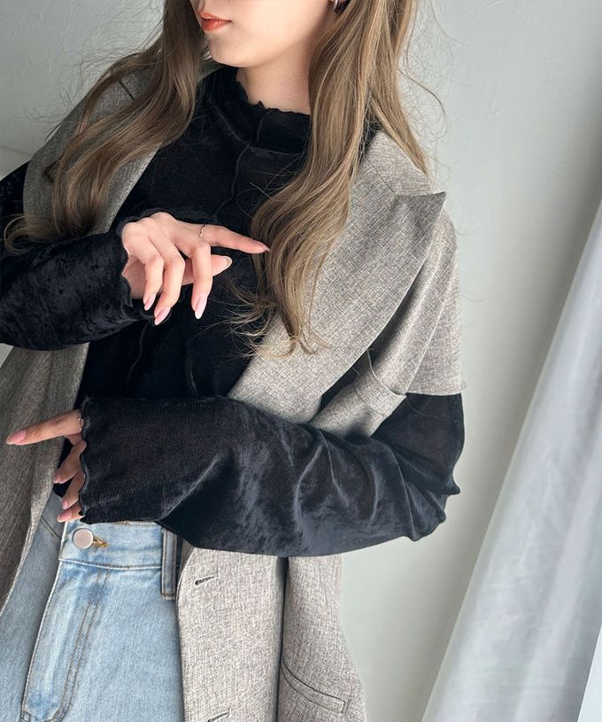 日本 Classical Elf - 前後2way 小奢華絲絨木耳長袖上衣-炭灰
