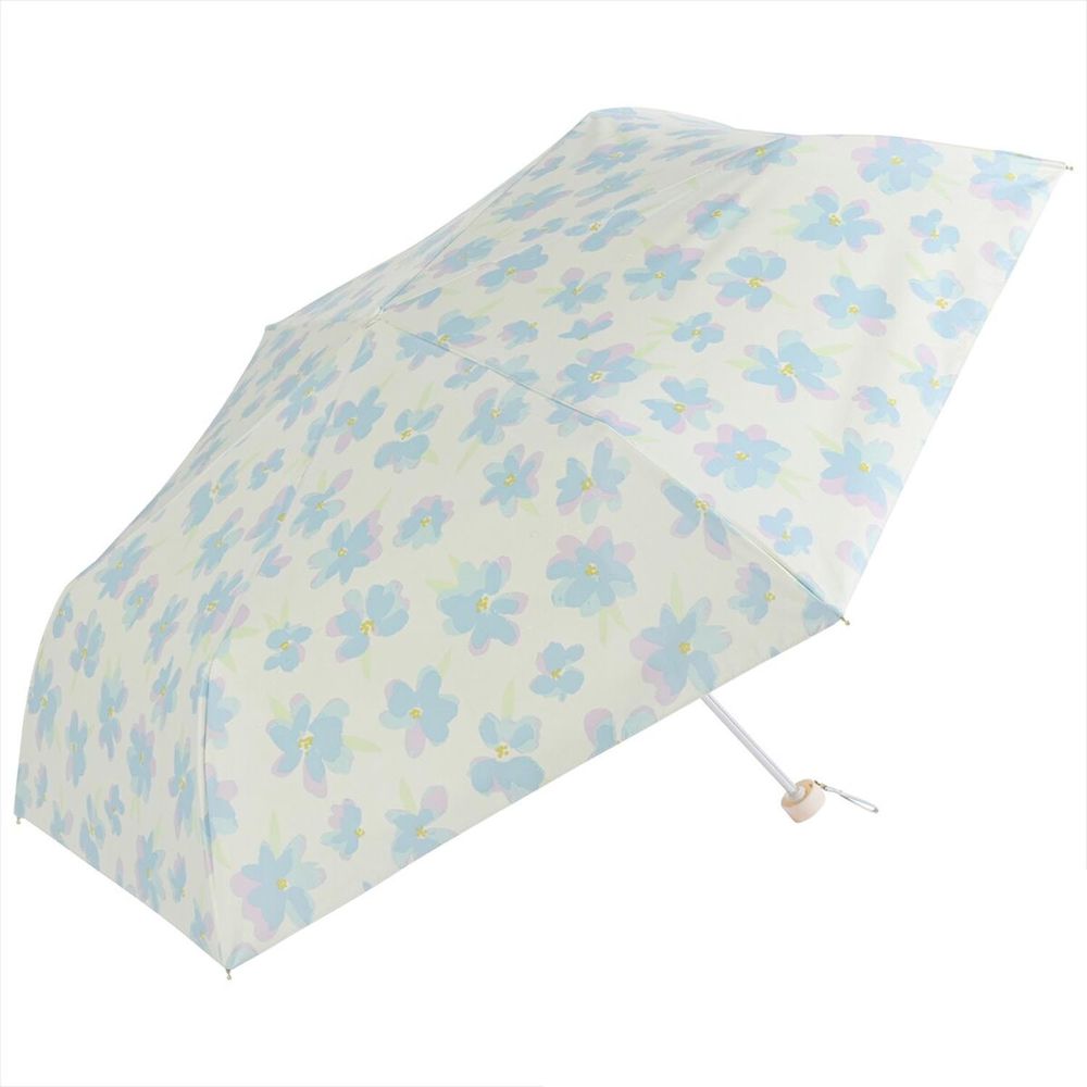 日本 nifty colors - 抗UV超輕量 晴雨兩用折疊傘(遮光遮熱款)-漸層花朵-水藍 (直徑98cm/253g)-99.9%