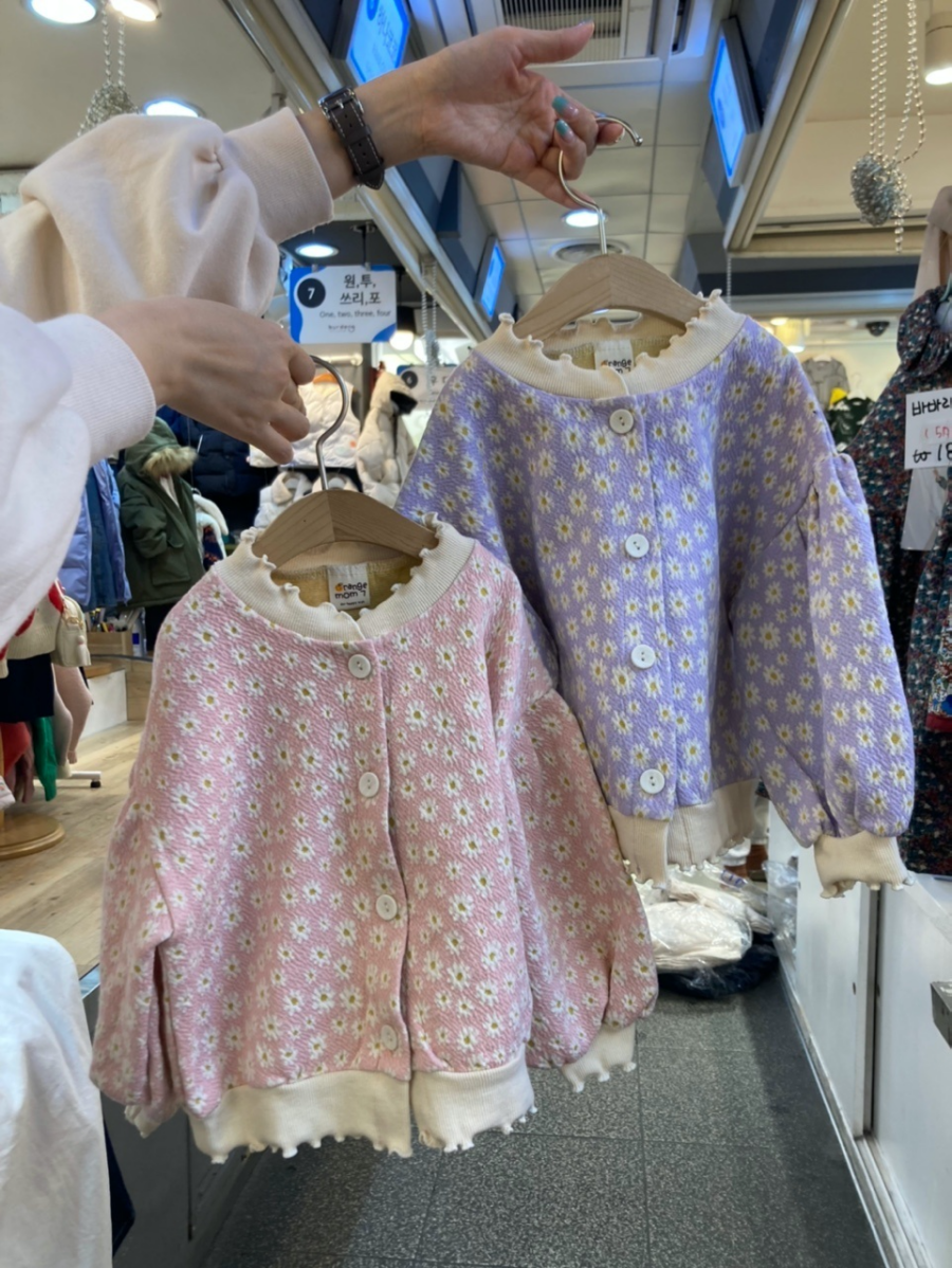 韓國 Orange Mom - 小雛菊泡泡袖針織外套-粉紅