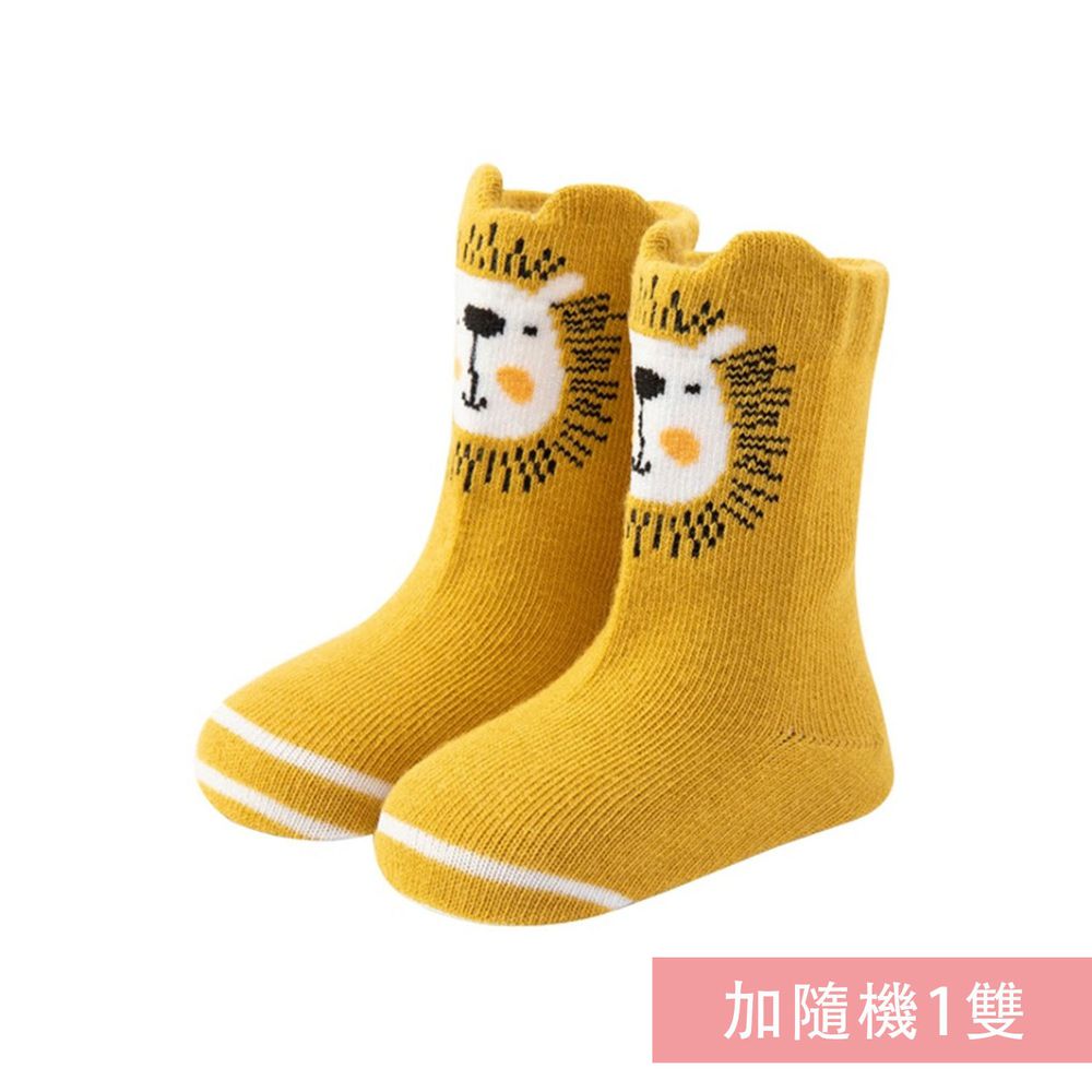 JoyNa - 立體耳朵踝襪(底部止滑)-2雙入-黃色獅子+隨機1雙