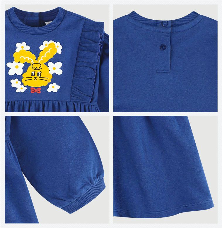 韓國 milk mile - 雛菊兔兔連身裙-深藍