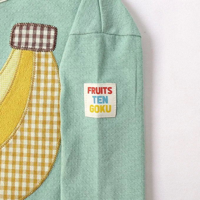 日本 ZOOLAND - 水果樂園 格紋緹花長袖上衣-香蕉-薄荷綠