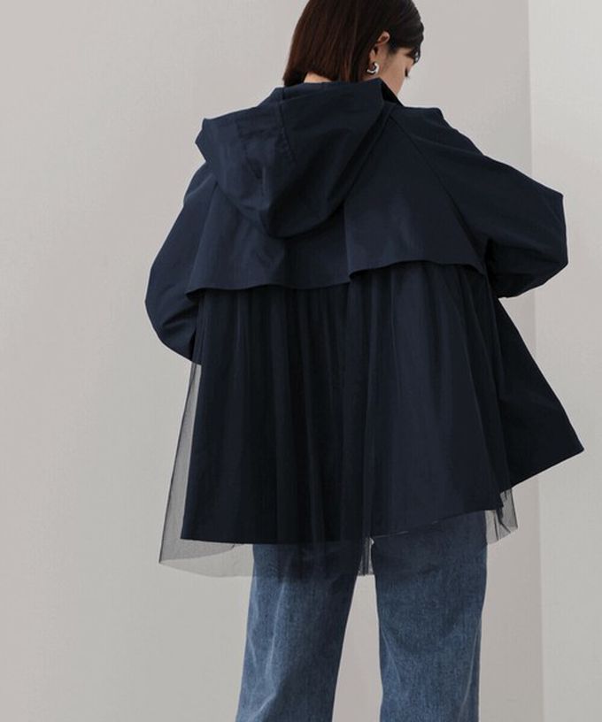 日本 Bab - [人氣款]背後皺摺薄紗連帽風衣外套-卡其杏