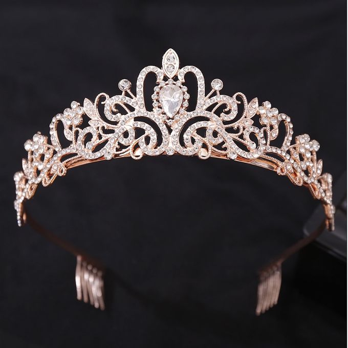 love, charlotte - 水鑽精緻公主皇冠髮箍-玫瑰金色+白水鑽