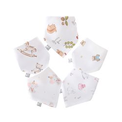 JoyNa - 5條入-棉質三角巾 暗釦口水巾-甜甜小精靈款-45*34*34cm