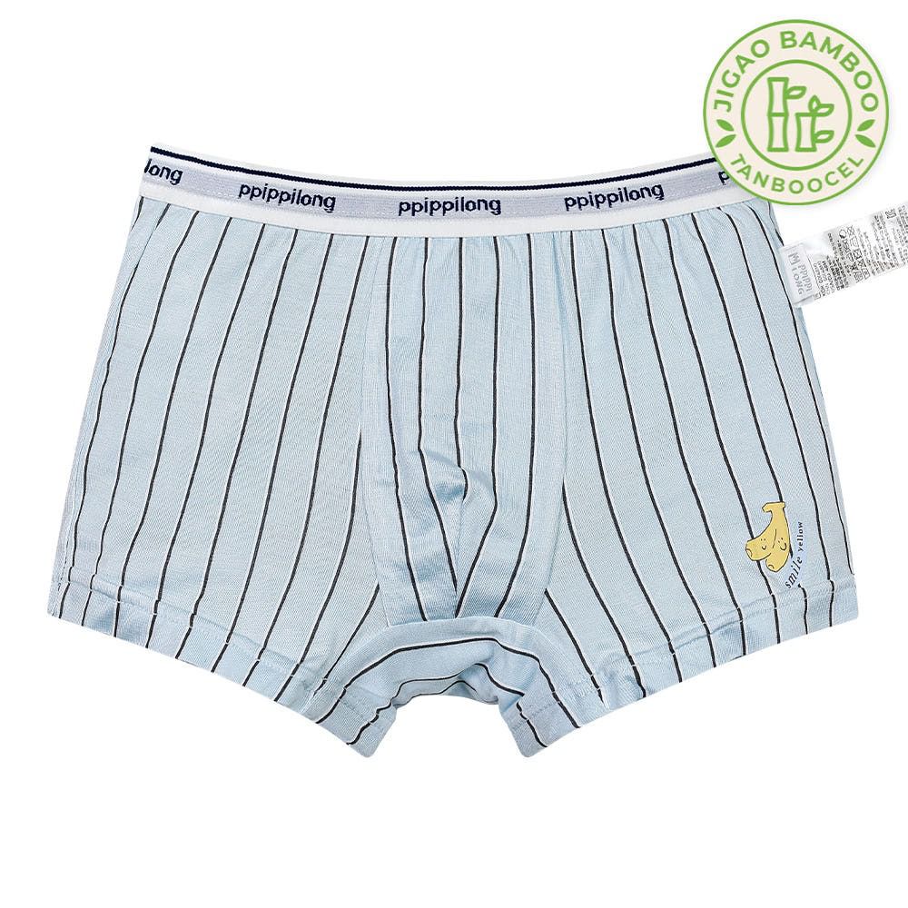 竹纖維抗菌除臭透氣四角褲(男寶)-直紋笑臉香蕉-淺藍