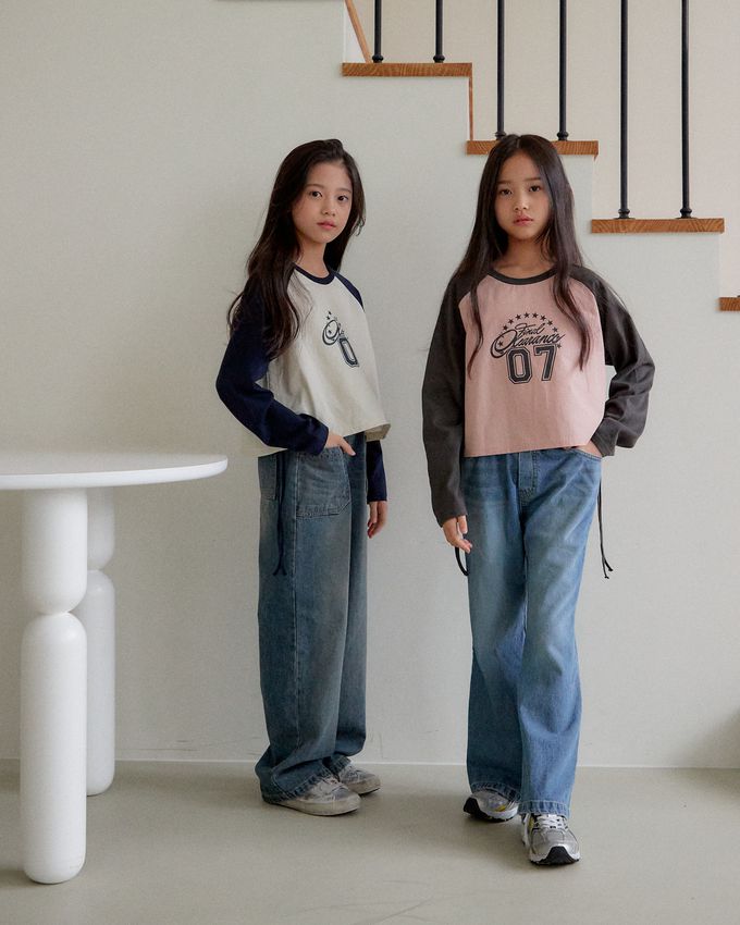 韓國 sm2 - 復古Y2K長袖短版上衣-深灰X粉