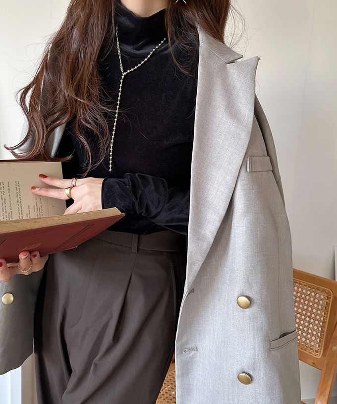 日本 Classical Elf - 微光澤木耳高領層次穿搭薄上衣-煙燻粉