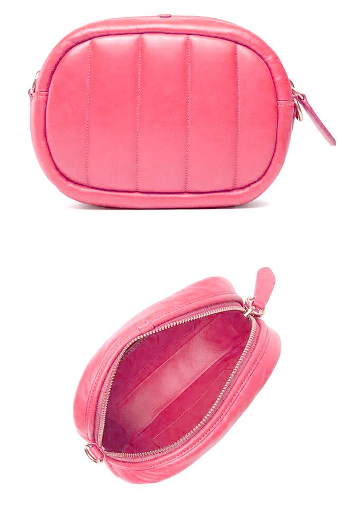 COACH - 絎縫皮革拉鍊相機包 (桃色)