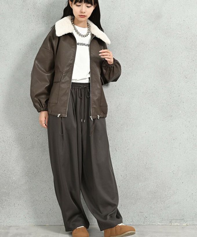 日本 ELENCARE DUE - 2way毛領質感仿皮俐落夾克外套-深咖啡