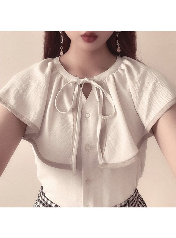 日本 GRL - 氣質大領撞色滾邊無袖上衣-白