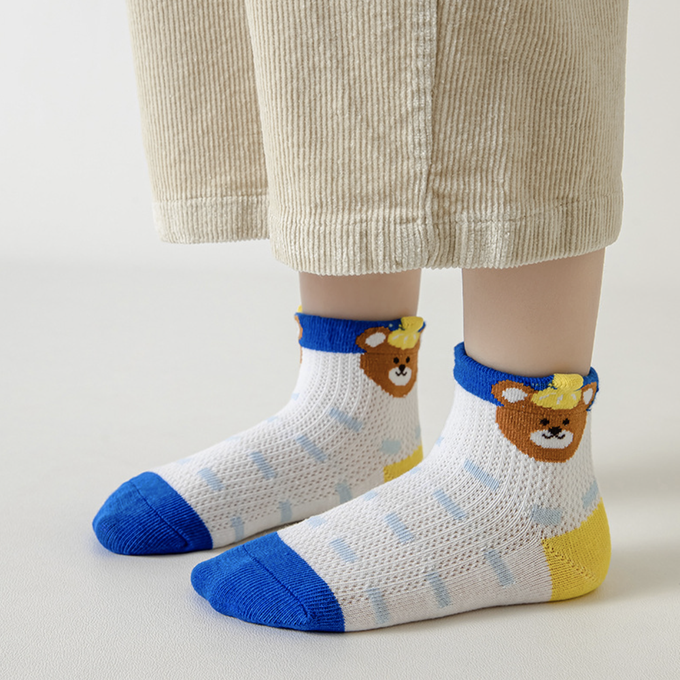 love, charlotte - 小熊字母點膠室內防滑網眼短筒棉襪-5 雙一組