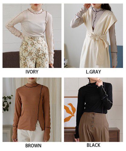 日本 Bou Jeloud - 木耳滾邊長袖上衣-淺灰