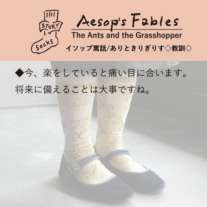 日本女裝代購 - 日本製 伊索寓言印花長襪-螞蟻與蟋蟀-橘紅 (23-25cm)