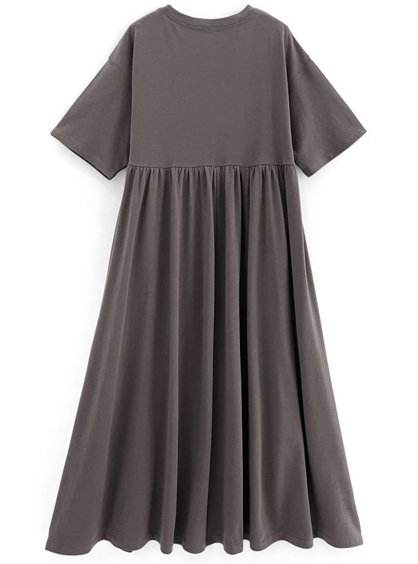 日本 GRL - 純棉美式休閒落肩短袖洋裝-石墨灰 (F)