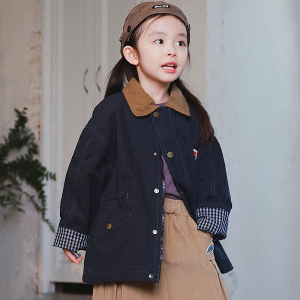 復古撞色翻領工裝外套-藏青