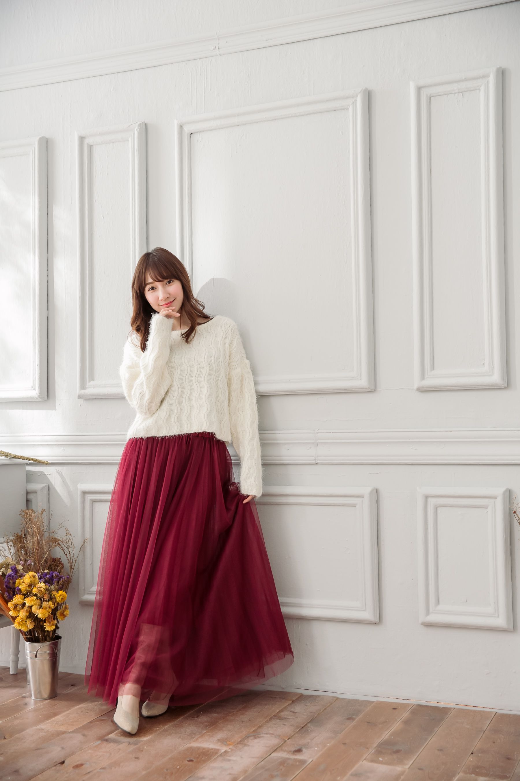 Peachy - 獨家訂製綿柔法式浪漫三層蓬紗裙-三層蓬版-性感酒紅 (F)