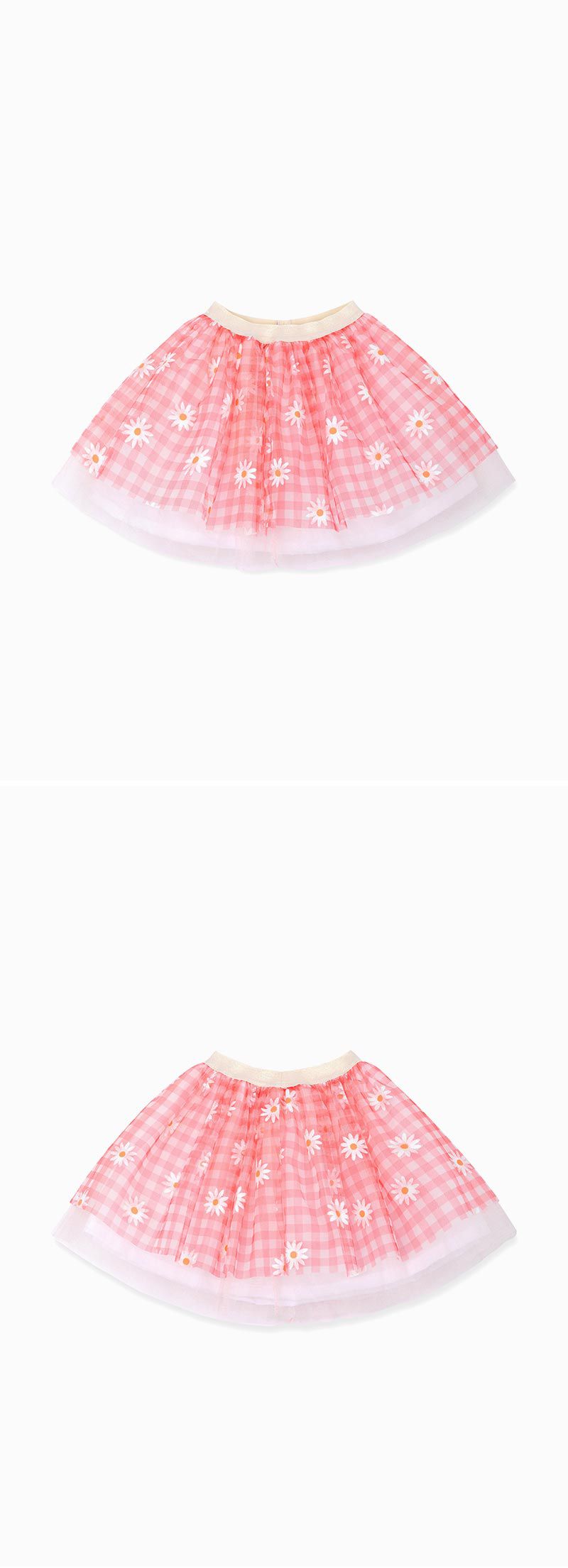 韓國 OZKIZ - 小白花格子紗短裙