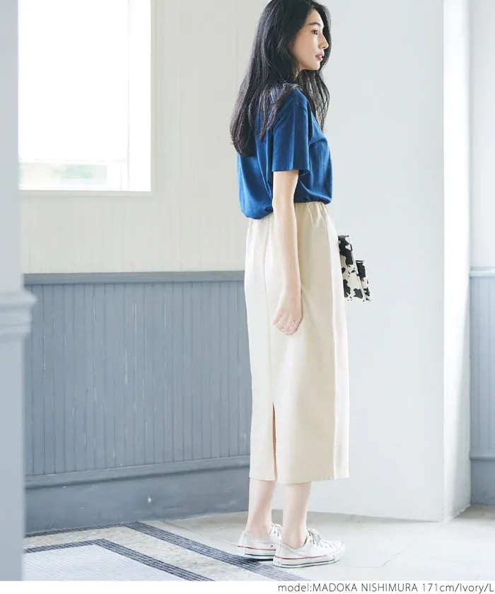 日本 COCA - 棉混彈性修身長裙-深綠