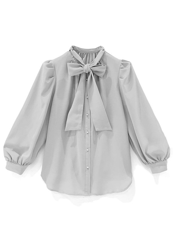 日本 GRL - 優雅扭結雪紡長袖上衣-簡約黑