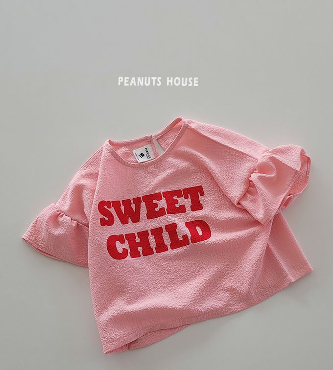 韓國 Peanuts House - 壓紋荷葉拼袖上衣-象牙白