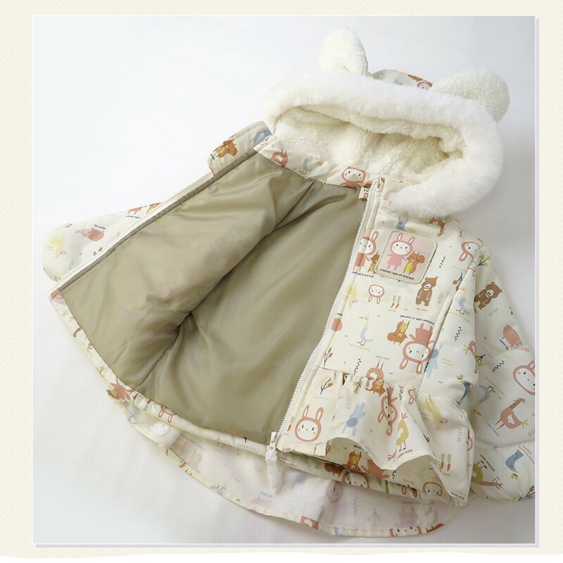 日本 ZOOLAND - 防寒防潑水鋪棉保暖外套-兔兔耳朵-粉紅