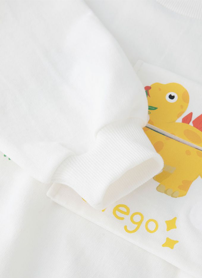 韓國 OZKIZ - 立體小恐龍長袖縮口上衣-白