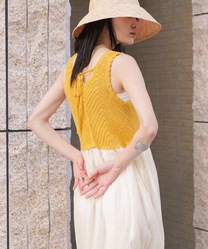 日本 Bab - 夏日氛圍鉤針縐紗背心裙-黃