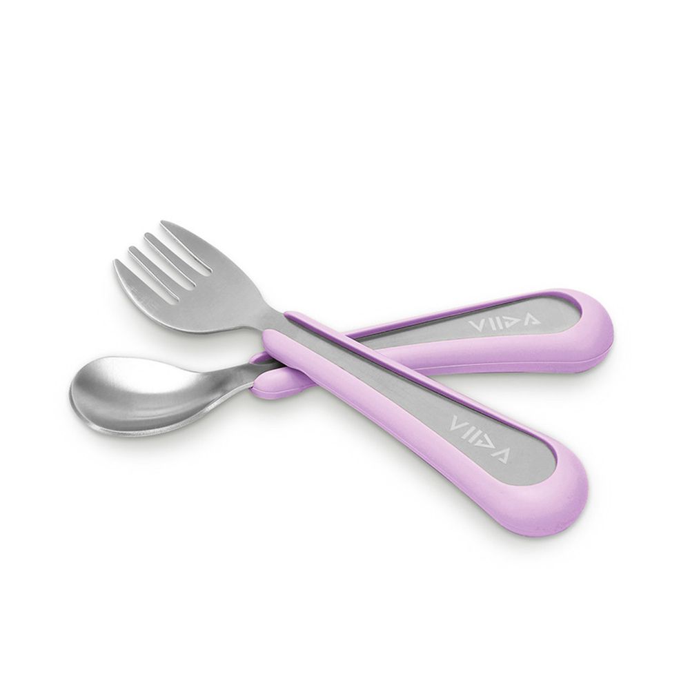 VIIDA - Soufflé抗菌不鏽鋼兒童叉匙組-叉子.湯匙-紫-6個月以上