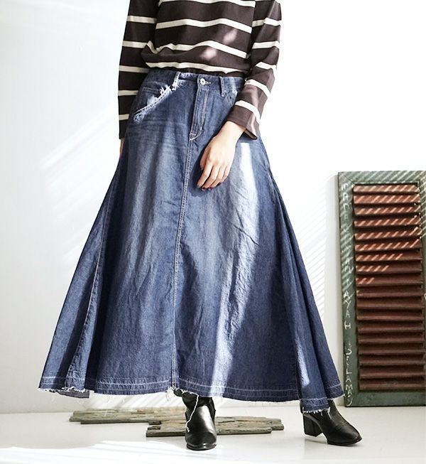 日本 zootie - 百搭輕盈丹寧修身長裙-靛藍