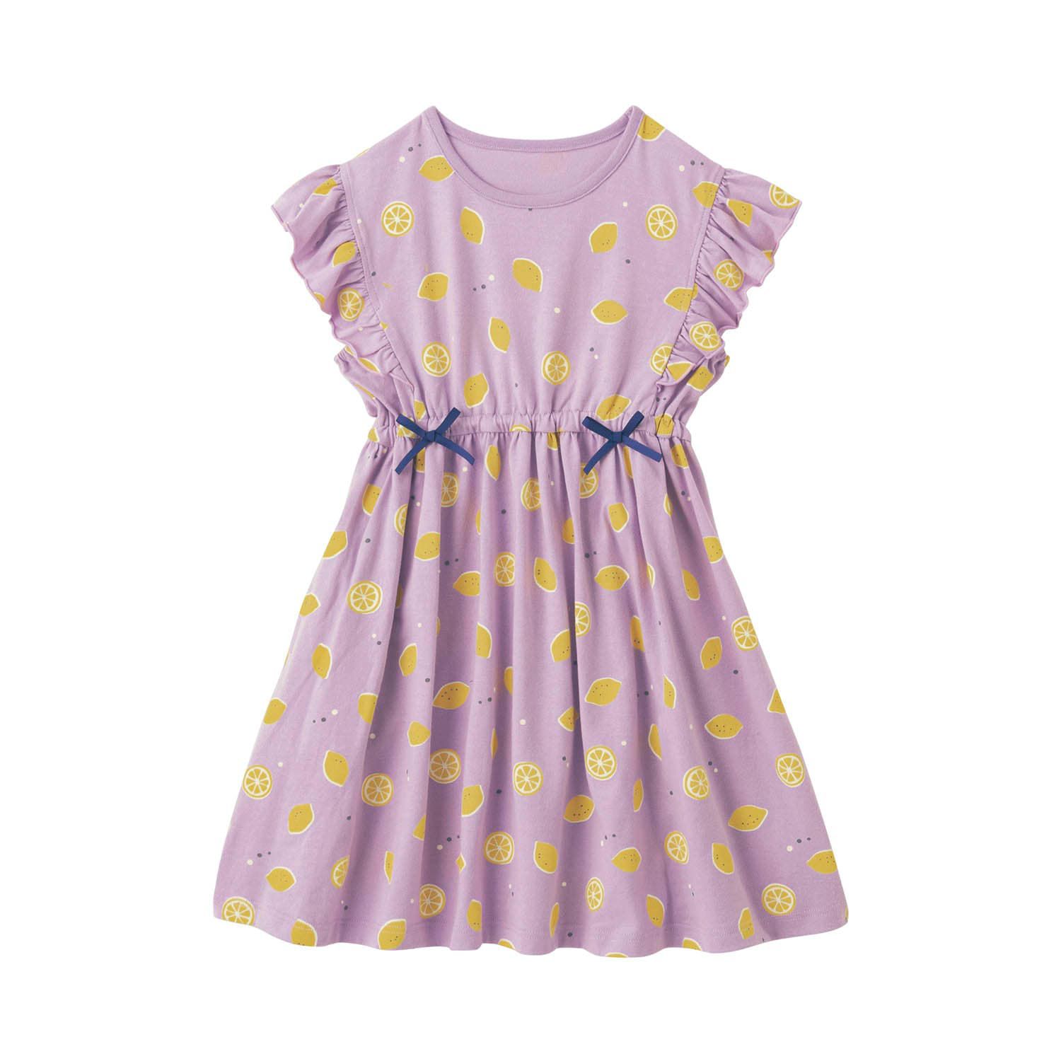 日本千趣會 - 清爽系檸檬印花荷葉袖洋裝-水藍