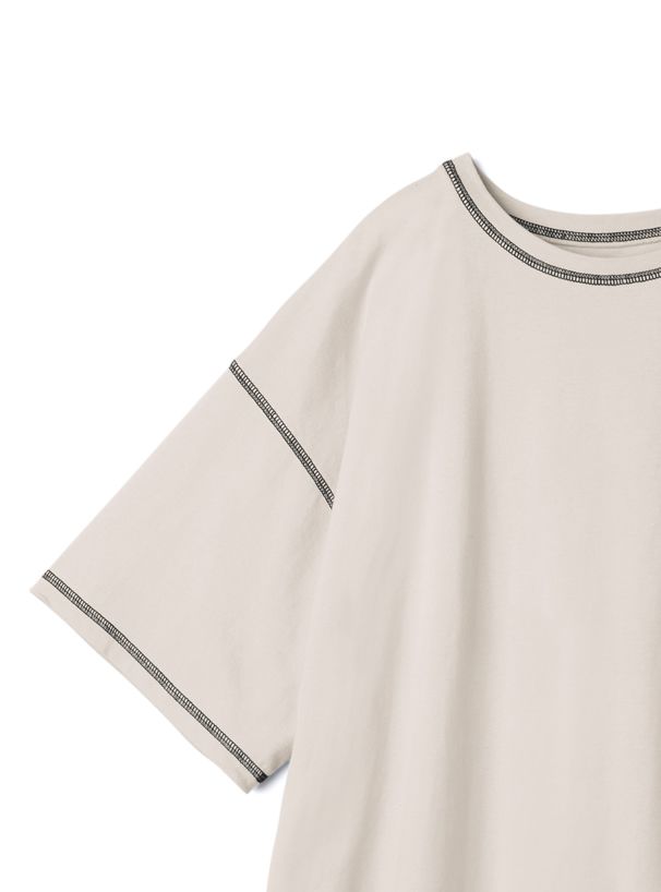 日本 GRL - 純棉柔軟考克邊長版短袖上衣-白