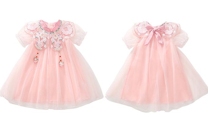 繡花披領小兔子草莓網紗公主裙