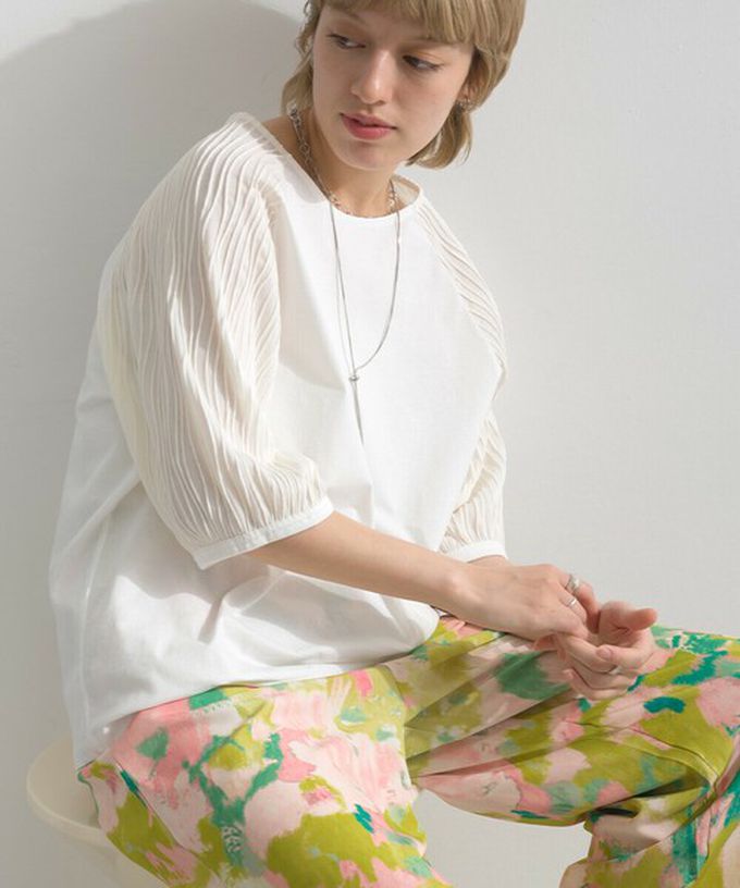 日本 le colis - 優雅立體感波浪五分袖上衣-白