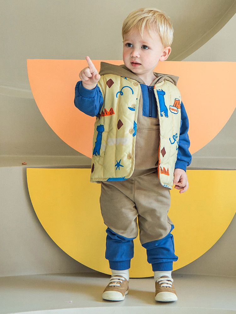 韓國Pimpollo - 手繪風自信恐龍保暖背心-灰