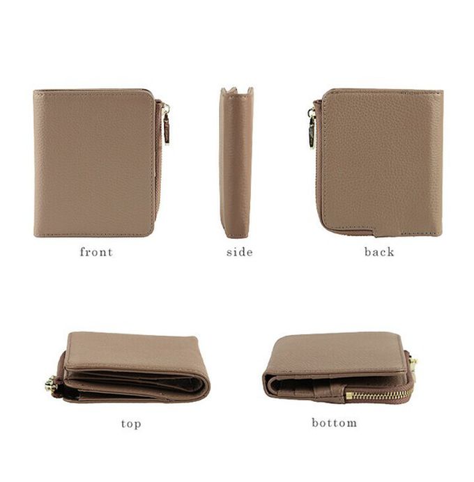 日本 LIZDAYS - 真皮輕量典雅實用短夾-防盜設計-煙燻粉