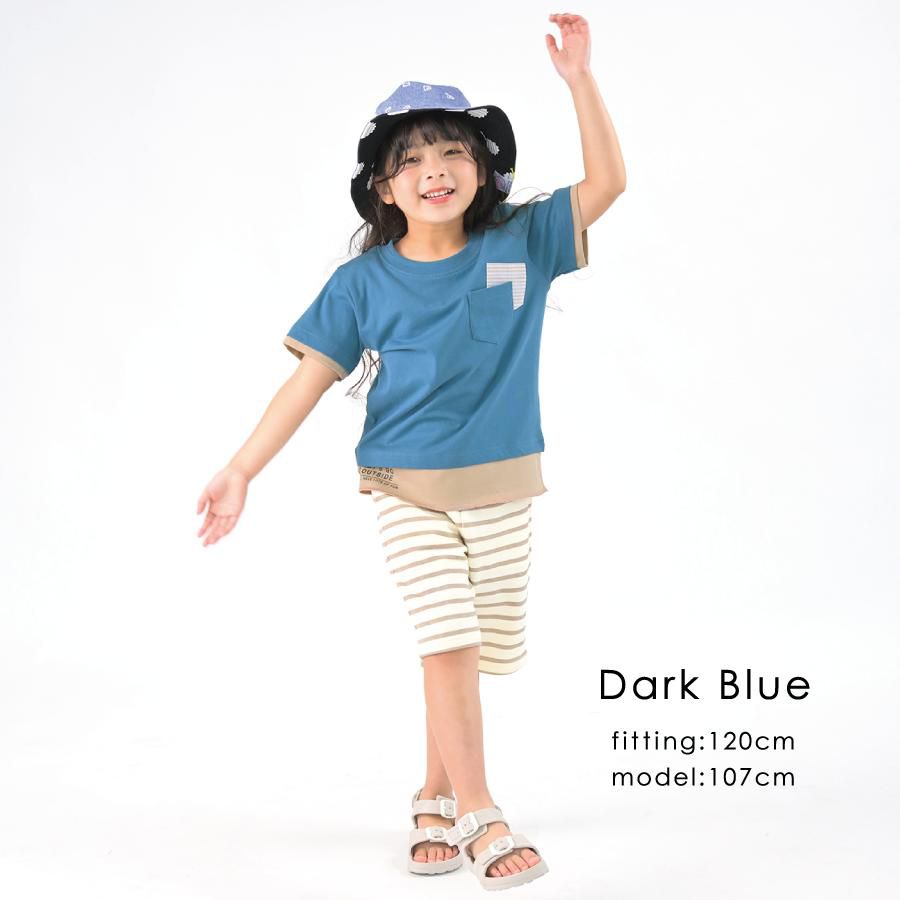 日本 evercloset - 假二件撞色短袖上衣-墨黑x綠