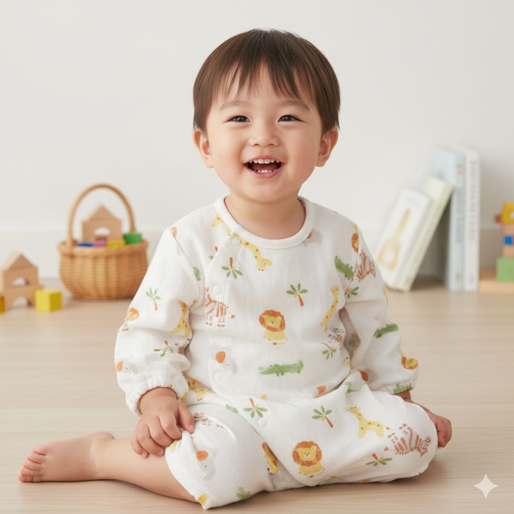 幼兒連身衣-動物園-淺卡其色-日本製