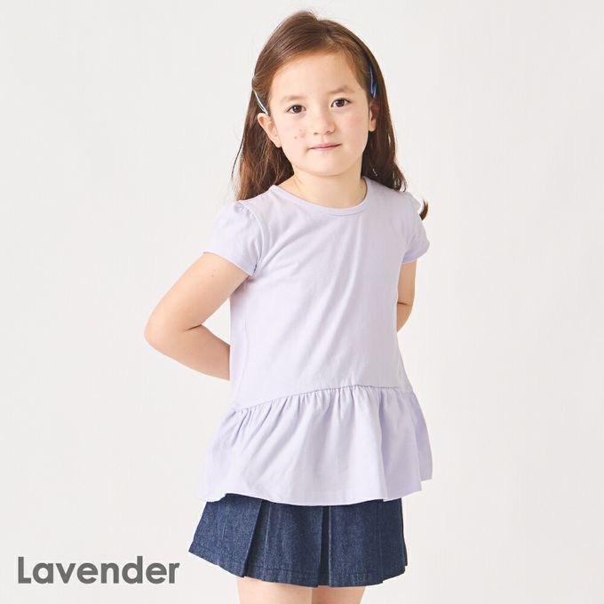日本 evercloset - 100%棉 層次荷葉衣襬短袖上衣-素面-紫
