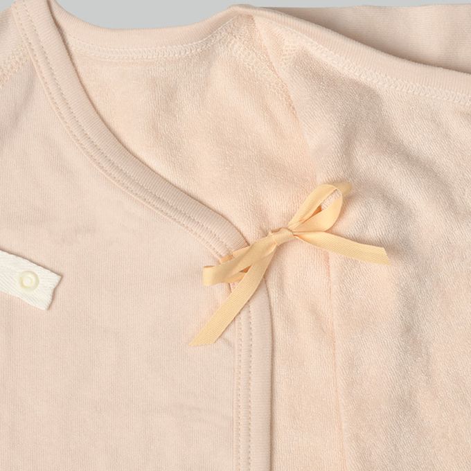 akachan honpo - 長袖新生兒內衣4件組-按扣款 毛圈布 草莓-粉紅色 (50~60cm)