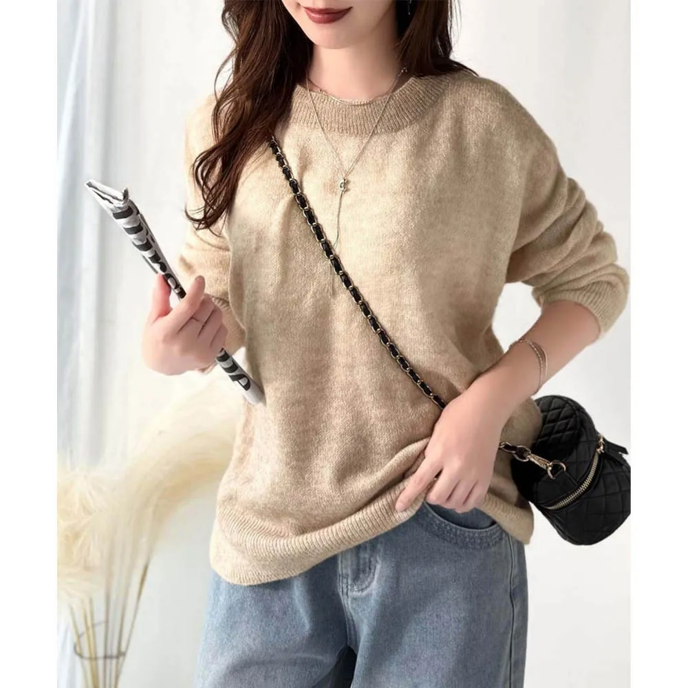 Java 絕美漸層寬鬆針織上衣-卡其