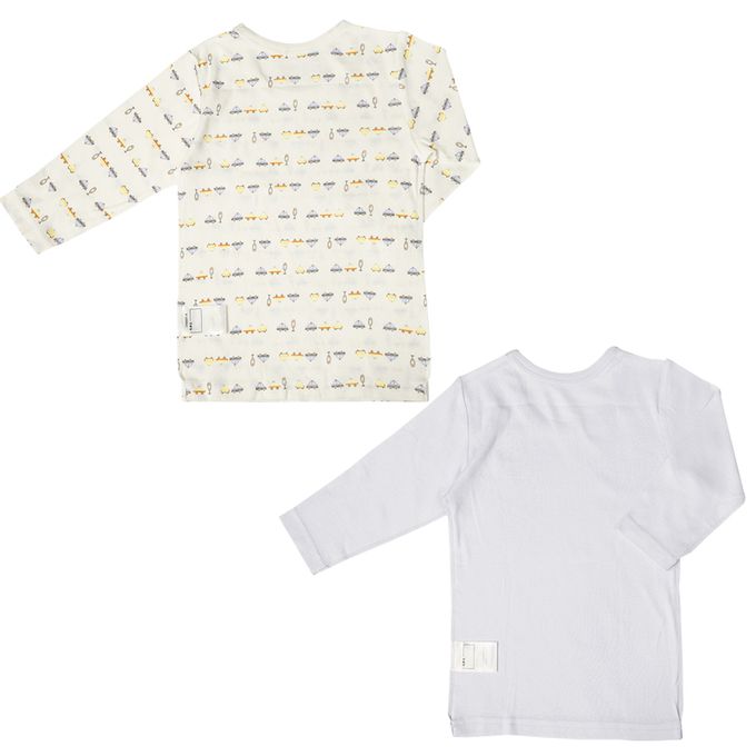 akachan honpo - 長袖圓領速乾上衣-2件組 汽車-淺藍色